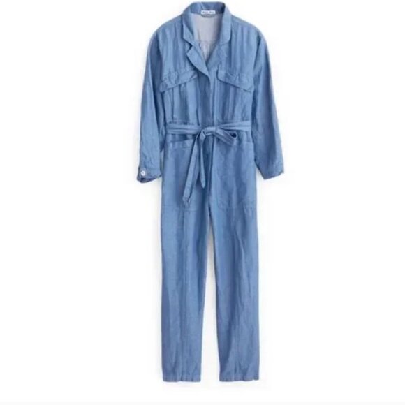 ALEX MILL Chambray Linen/Cotton Expedition Long Sleeve Jumpsuit NWT Size Medium - Picture 4 of 10